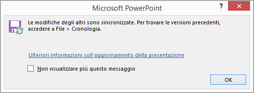 Mostra il messaggio relativo alla sincronizzazione delle modifiche in PowerPoint