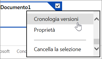 Opzione di menu Cronologia versioni di OneDrive