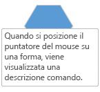 Quando si posiziona il puntatore del mouse su una forma, viene visualizzata una descrizione comando di Visio.