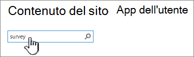 Casella di ricerca nella pagina Contenuto del sito con il sondaggio digitato ed evidenziato