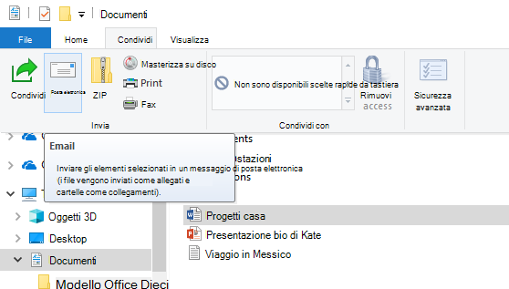 Come condividere un file tramite posta elettronica in Windows 10