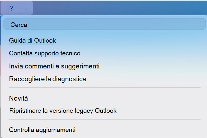 Interruttore nuove opzioni di Outlook