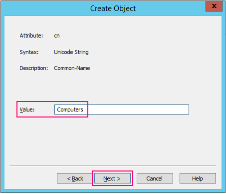 Screenshot che mostra l'aggiunta di un valore nella finestra Crea oggetto.