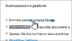 Pulsante di eliminazione nella pagina delle impostazioni raccolta