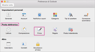 Modificare o aggiornare una firma di posta elettronica in Outlook per Mac -  Supporto tecnico Microsoft