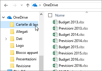 Esplora risorse, cartella OneDrive, file di Excel