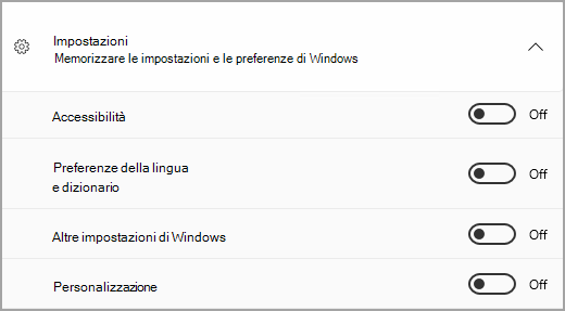 Sezione Impostazioni di Windows Backup.