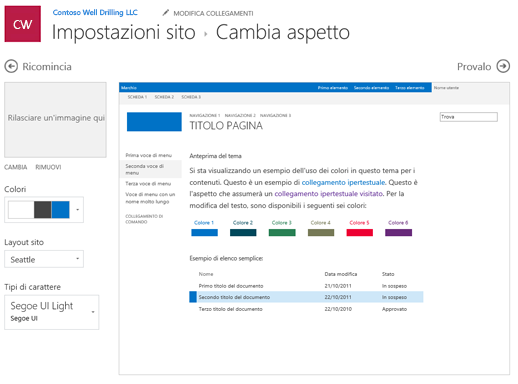 Modificare i colori, i tipi di carattere e il layout dell'aspetto