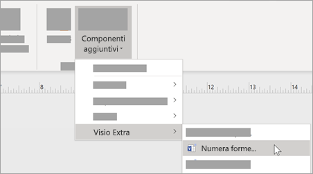 Nella scheda Visualizza selezionare Add-Ons > Visio Extra > Forme numeri per aggiungere la formattazione dei numeri.