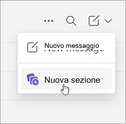 Screenshot dell'opzione nuovo messaggio e nuova sezione che viene visualizzata dopo aver selezionato nuovi elementi in una chat di visualizzazione separata.