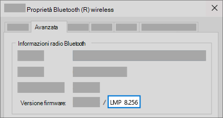 Campo Versione LMP Bluetooth nella scheda Avanzate di Gestione dispositivi.