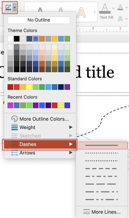 Mac shape outline dashes menu
