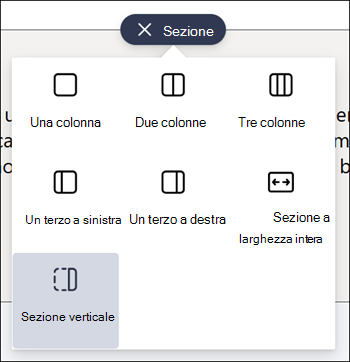Sezione verticale evidenziata nell'elenco dei tipi di sezione