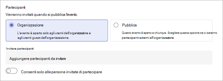 Screenshot dell'interfaccia utente che mostra come aggiungere i partecipanti e modificare le impostazioni dei partecipanti.