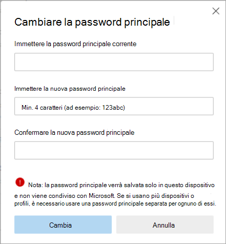 Cambia password primaria