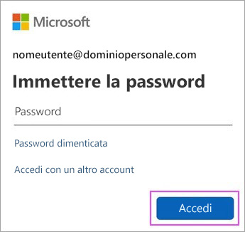 Immettere la password di Outlook.com