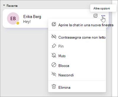 Menu Opzioni chat