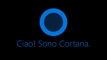 L'icona Cortana visualizzata sullo schermo con le parole "Ciao. I ' m Cortana "sotto l'icona.