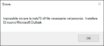 Errore di avvio classico di Outlook