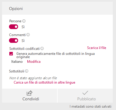 Nella finestra Opzioni selezionare Genera automaticamente un file di didascalia