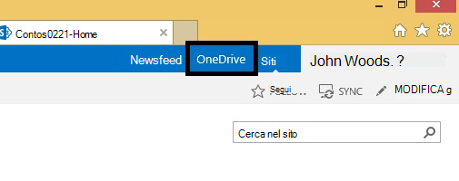 Icona di OneDrive nel sito di SharePoint 2013