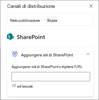 Screenshot del riquadro per aggiungere siti di SharePoint.