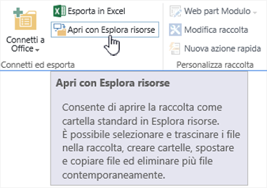 Comando Apri con Esplora risorse di SharePoint 2016 in Internet Explorer 11