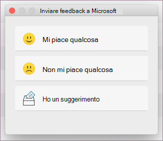 Finestra di dialogo Feedback per MacOS