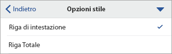 Comando Opzioni stile espanso, con Riga di intestazione selezionato.