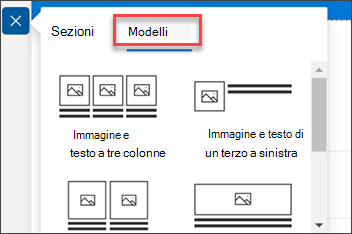 screenshot del riquadro Aggiungi modello sezione