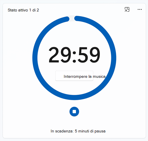 Screenshot dell'app Orologio con un timer attivo.