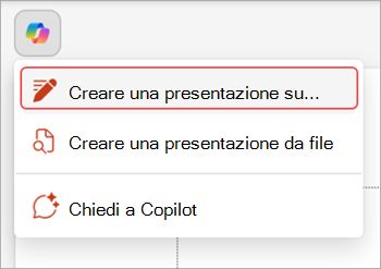 Screenshot del pulsante Copilot sopra la diapositiva di PowerPoint.