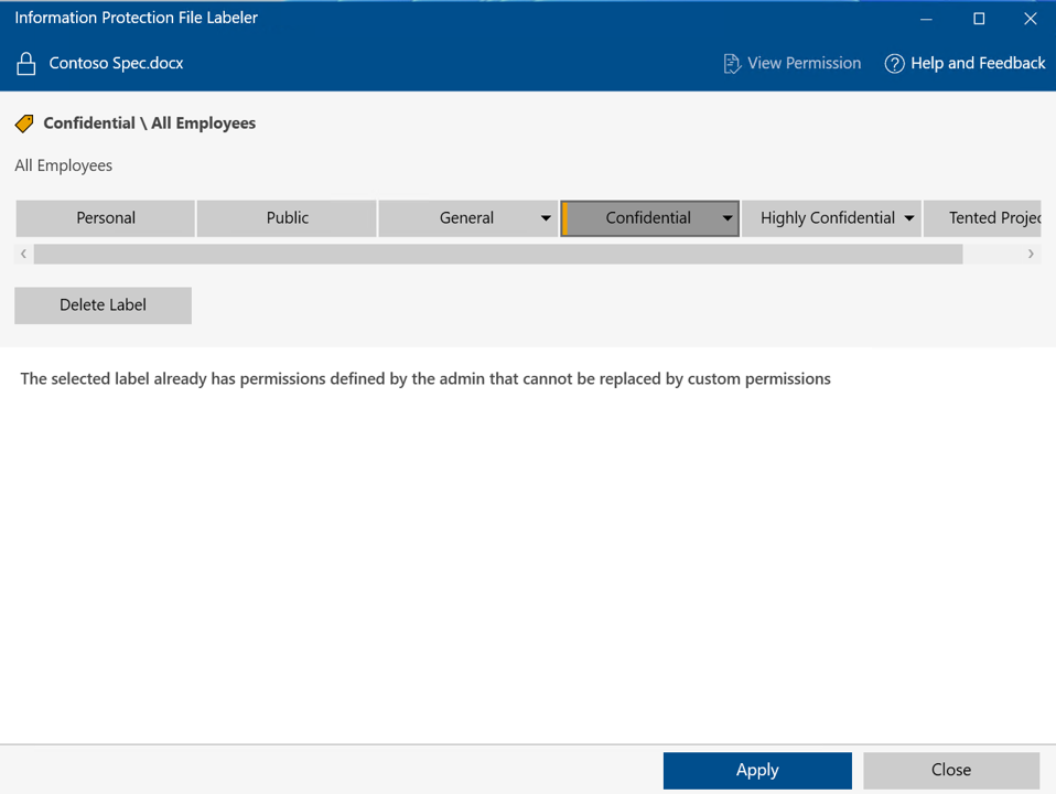 Applicare un'etichetta con Microsoft Purview Information Protection Etichetta file