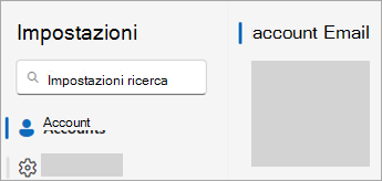 Screenshot di Impostazioni che mostra account > Email account