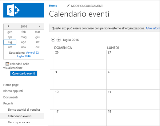 Esempio di app elenco dei calendari.