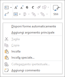 Menu di scelta rapida o menu di scelta rapida di Visio