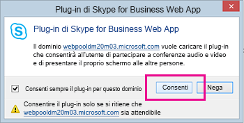 Problemi di installazione del plug-in Skype for Business ...