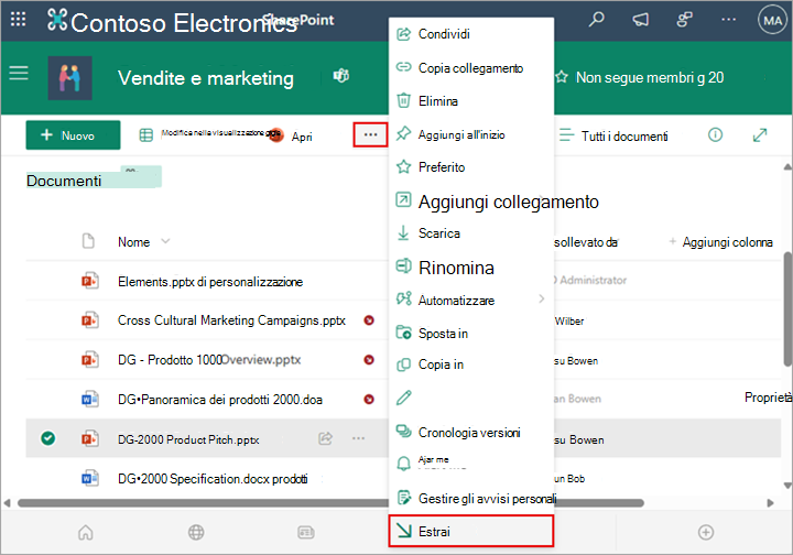 È possibile usare il comando Estrai per estrarre un file dalla raccolta.