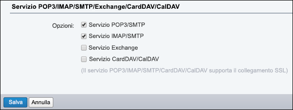 Selezionare POP3/SMTP e IMAP/SMTP.