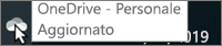 Screenshot del cursore che passa sull'icona bianca di OneDrive, con il testo OneDrive - Personale.