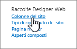 Opzione Colonna del sito nella pagina Impostazioni sito