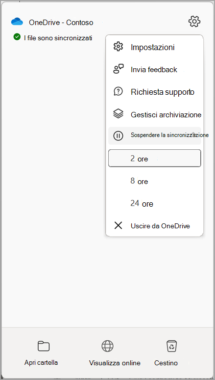 Impostazioni di OneDrive Sospendi sincronizzazione