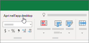 Aprire nell'app desktop nella parte superiore della cartella di lavoro di Excel