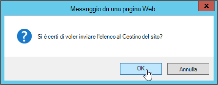 Finestra di dialogo di conferma dell'eliminazione dell'elenco con opzione OK evidenziata