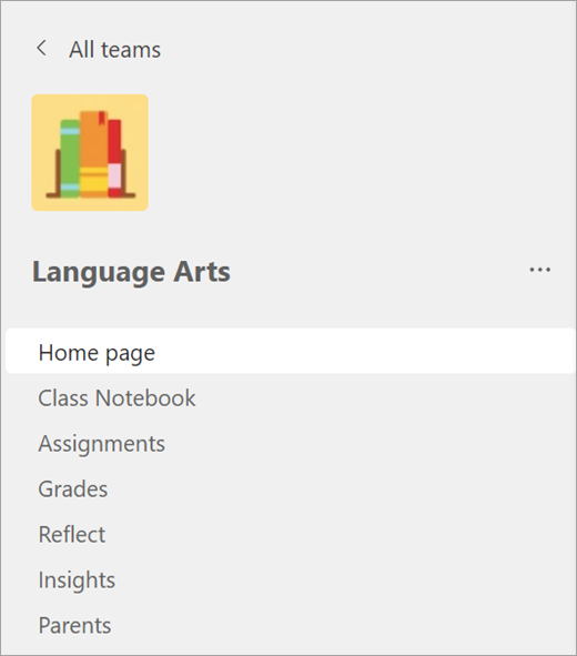 Home page selezionata in un team di classe.