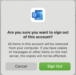 [サインアウト] を選択して、Outlook からアカウントを削除します。