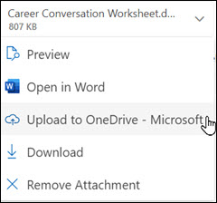 新しい Outlook の OneDrive へのアップロード ウィンドウ