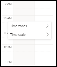 予定表のタイム ゾーンとタイム スケール のオプション。 
