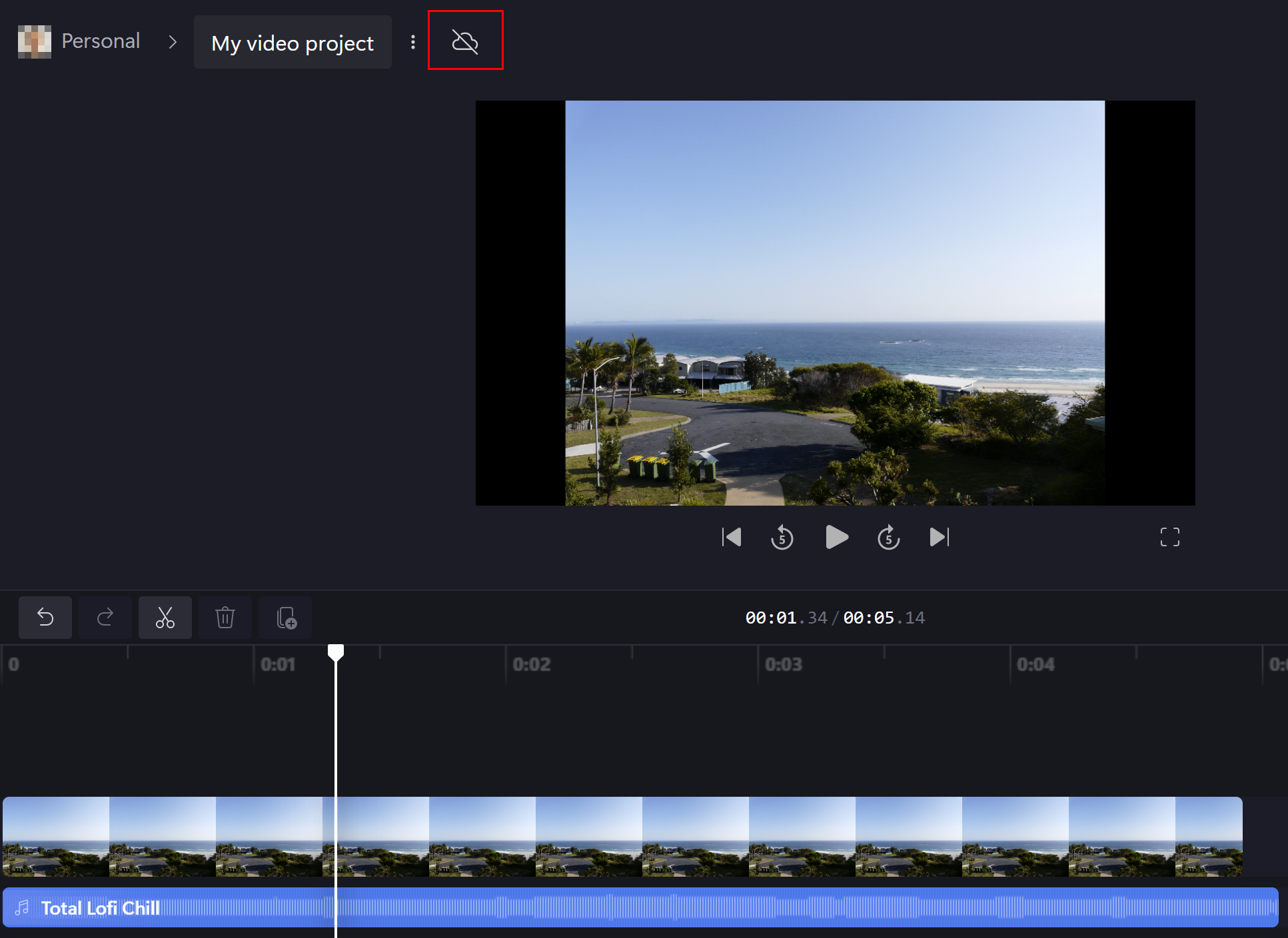 ビデオ タイトルの横にある Clipchamp クラウド アイコンがアクティブでない画像