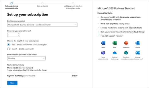 Microsoft 365 Business サブスクリプションの購入